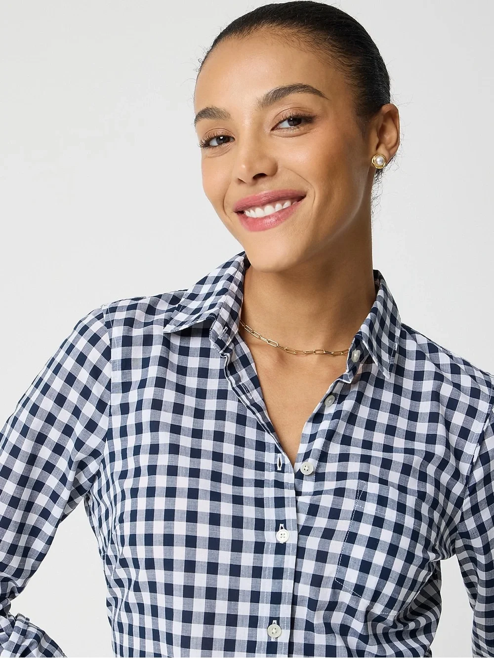 J. Crew Navy and White Gingham Button-Down Shirt in Signature Fit. 100% Cotton.